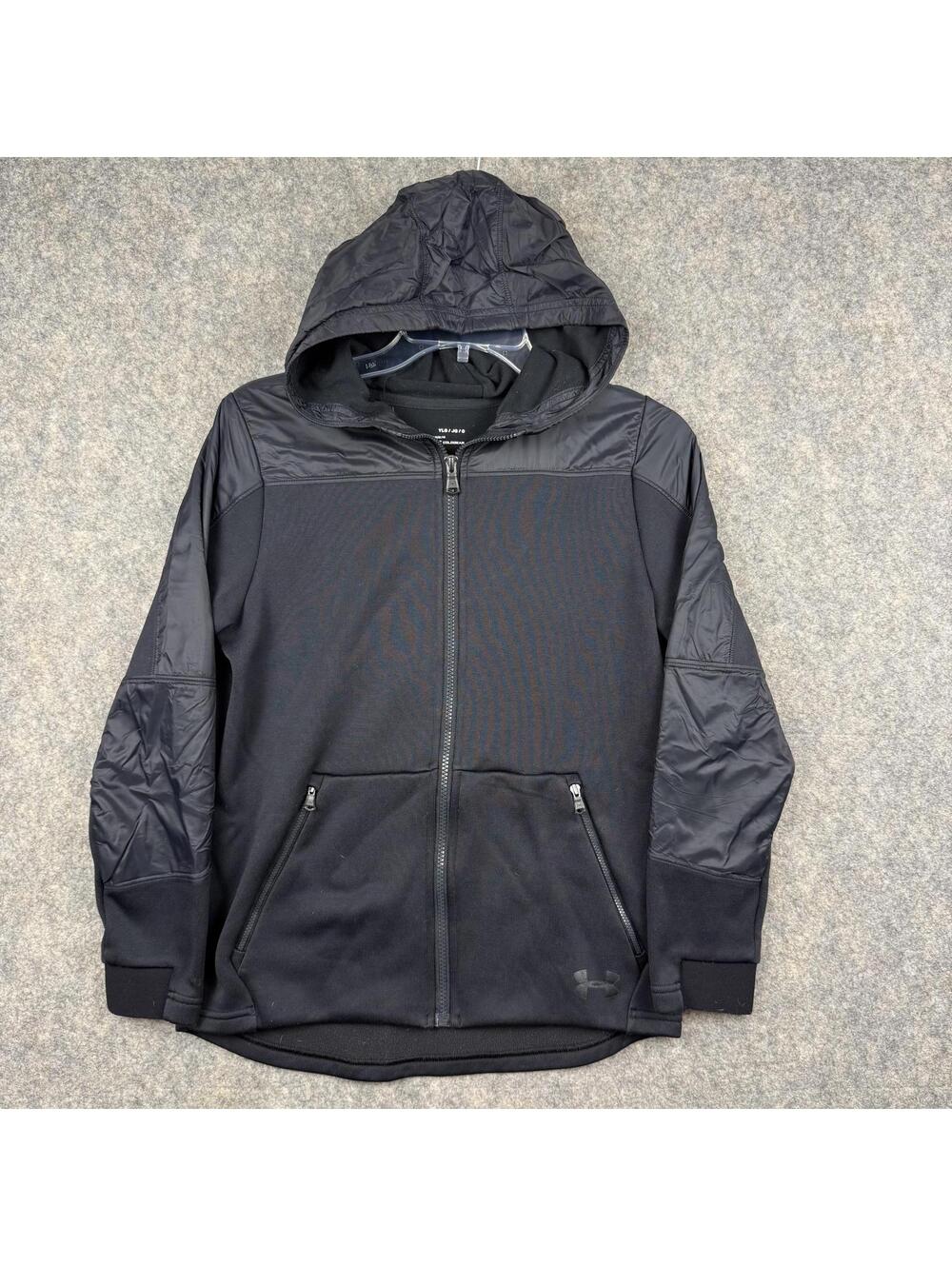 Under Armour ColdGear Full Zip Hoodie Fleece Zip Pockets Black Girl’s Large 003